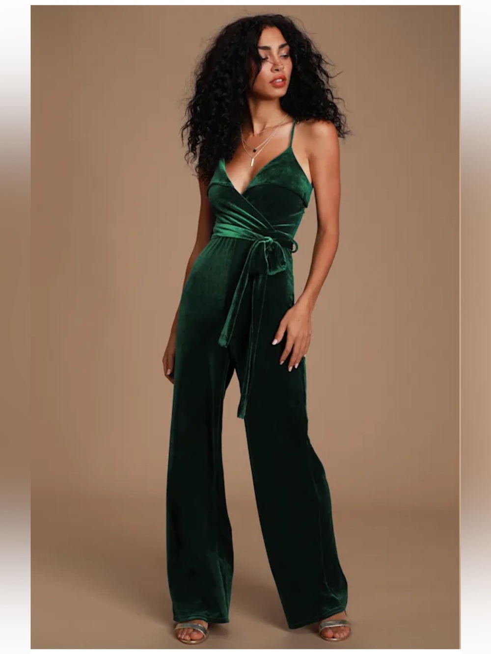 NWT Lulus Kylinna Forest Green Velvet Sleeveless Wide-Leg Jumpsuit FLAWED